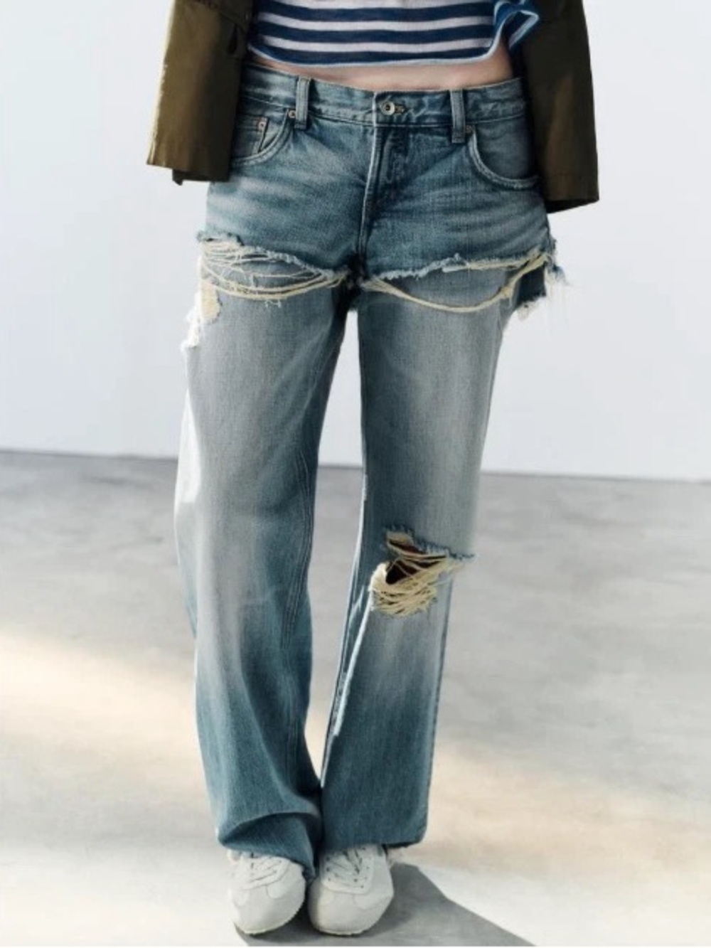 Zara TRF LOW-RISE STRAIGHT-LEG DOUBLE-EFFECT JEANS Blue 5252/210/400